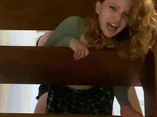 Stepsister got stuck in the stairs without panties