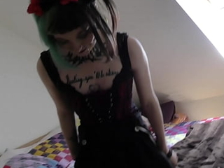 18yo andy teen big-busted cute goth spinner huge dildo together with blowjob