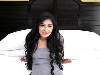 Mexican teen with luscious big brown nipples sucks cock
