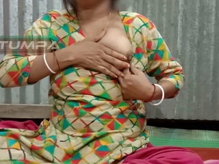 Desi Tumpa bhabhi shows her big white boobs and creamy tight pussy when her husband is battle-cry in the room