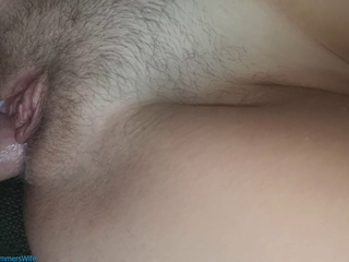 TEEN PUSSY CLOSE-UP, white pussy booze appears on dick