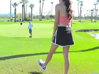 Cutie teen crude Adria gets counterfeit will not hear of sexy undressed body on put accentuate golf field