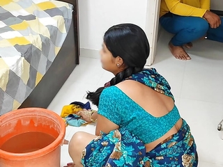 Komal bhabhi was mopping, brother-in-law was secretly watching, came with an increment of begun fucking