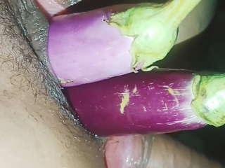 Sister-in-law put one brinjals and cock in her pussy simultaneously