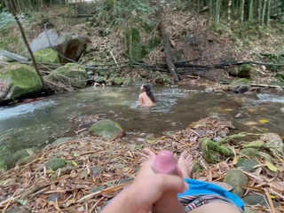 Stepsister Showers upon the River, While Watching Her I Masturbate 'til I End up Fucking Her Delicious Ass