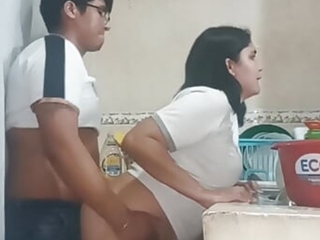 Demoiselle Fucked When Washing Dishes During Work Hours